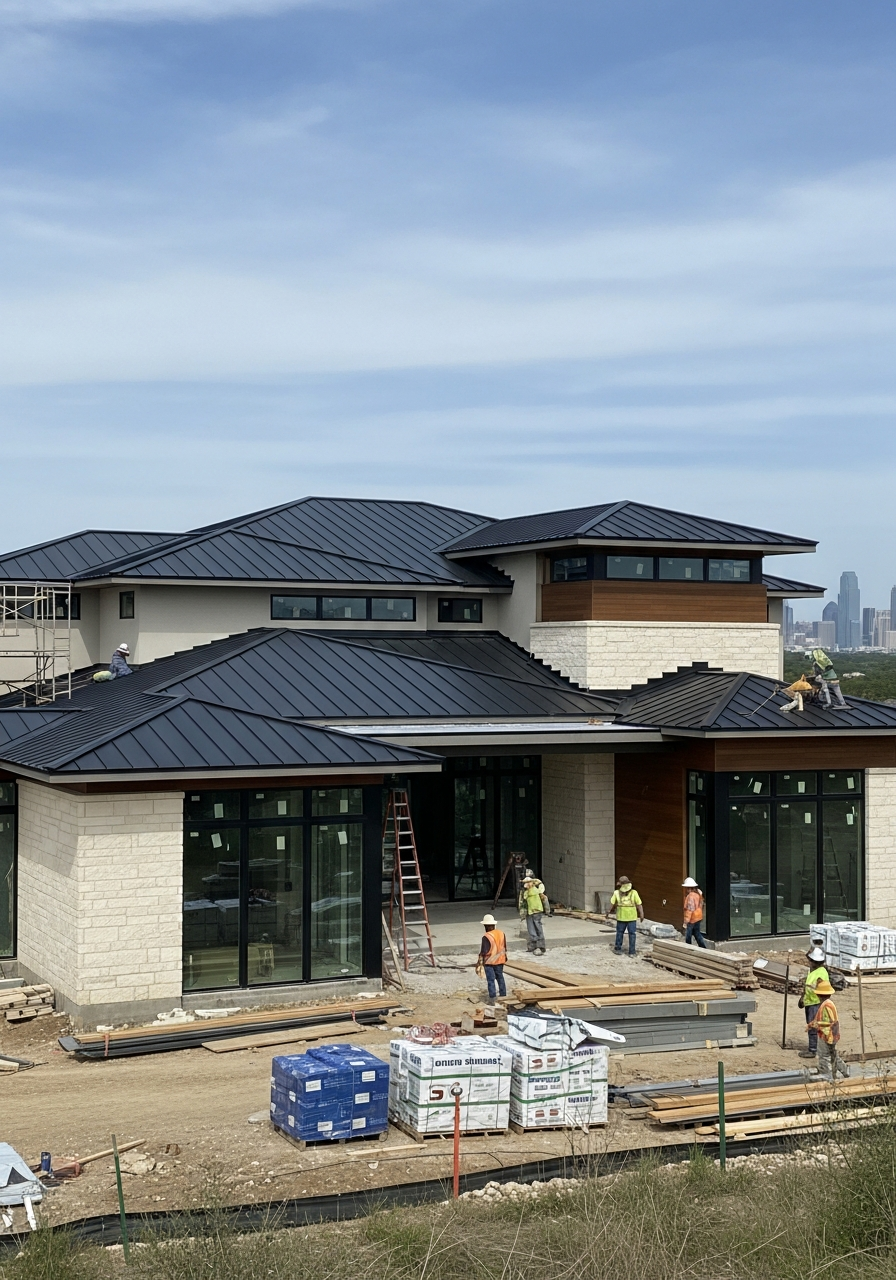 Metaluxe crew installing a metal roof in Allen, TX